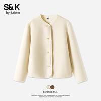 班尼路 S&K系列 秋冬小香风麦穗绒保暖外套杏#纯色