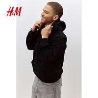 H&M 男装女装卫衣秋季加绒户外连帽衫落肩袖宽松卫衣0970819 黑色 S 170/92