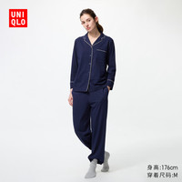 优衣库女装AIRism棉混纺睡衣/长袖家居起居服套装473794 478996 478996/69藏青色 M /160/90