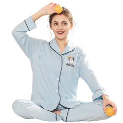 诺宜 J38158 孕产妇月子服套装 条纹蓝色 XL