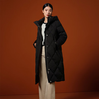 坦博尔鹅绒羽绒服女长款菱格连帽加厚保暖商场同款TB232866