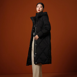 坦博尔鹅绒羽绒服女长款菱格连帽加厚保暖商场同款TB232866
