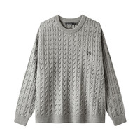 gxg.jeans男装 多色基础刺绣绞花保暖圆领毛衣针织衫男25年冬新品 灰咖色 L (175)