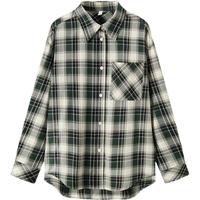 森马（Semir）长袖衬衫女中长款慵懒宽松落肩休闲秋季chic复古格纹衬衣潮流 绿黑色调00449 M