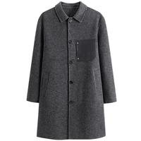 太平鸟男装毛呢大衣中长款男冬宽松外套休闲质感通勤 黑灰色 XL