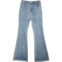 百图betu女装2025夏季牛仔微喇裤高腰紧身拖地裤裤子女2507T45 牛仔色 M