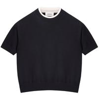 ERDOS【精纺】25早秋毛绒混纺圆领假两件短袖女套衫针织衫 黑 L 170/88A