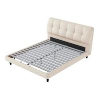 顾家家居政府补贴 奶油风猫爪皮床双人床卧室悬浮灯带设计双层靠包DS9116B 【米白】高脚款 1800*2000