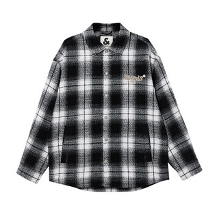 杰克·琼斯（JACK&JONES）25年秋冬季毛呢外套男短款休闲夹克宽松含羊毛字母格纹外套男装 S03黑色 常规 XL （185）