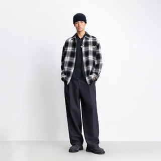 杰克·琼斯（JACK&JONES）25年秋冬季毛呢外套男短款休闲夹克宽松含羊毛字母格纹外套男装 S03黑色 常规 XL （185）