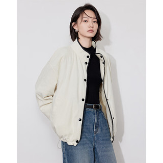 初语两面穿灯芯绒立领棉服女2024年冬季小个子宽松棉衣外套 杏色 M
