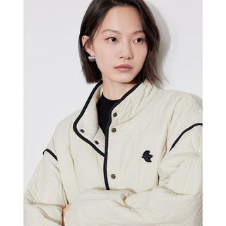 初语两面穿灯芯绒立领棉服女2024年冬季小个子宽松棉衣外套 杏色 M