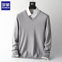 罗蒙（ROMON）男士纯色V领针织衫2025秋季休闲打底衫百搭毛衣男 爱玛红 XL