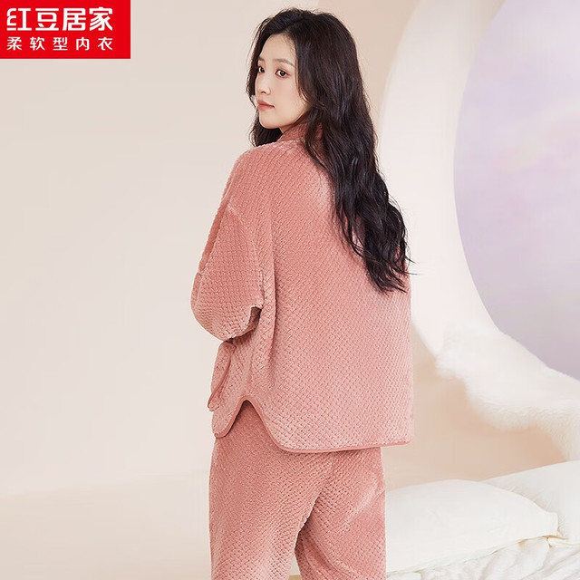 红豆居家 加绒加厚保暖 山茶红 L 170 家居服套装