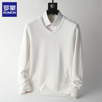 罗蒙（ROMON）男士纯色V领针织衫2025秋季休闲打底衫百搭毛衣男 花咖色 3XL