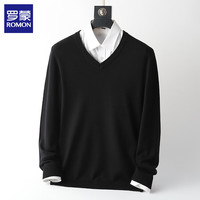罗蒙（ROMON）男士纯色V领针织衫2025秋季休闲打底衫百搭毛衣男 花杏色 XL