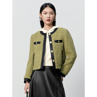 太平鸟女装冬季小香风PU边短外套A1BBD4353 浅绿 XL