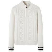 Navigare意大利小帆船宽松羊毛衫女士秋冬休闲半开领毛衣100%羊毛针织衫女 科技白 XL