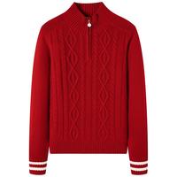 Navigare意大利小帆船宽松羊毛衫女士秋冬休闲半开领毛衣100%羊毛针织衫女 布莱肯红 XL