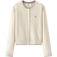 森马（Semir）针织开衫女短款假两件圆领显瘦2025冬刺绣含羊毛毛衫气质 白咖色调00315 M