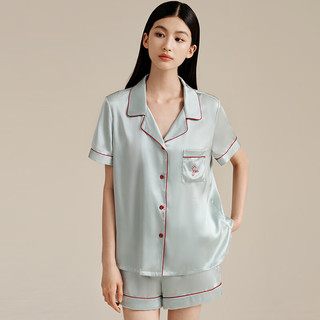 金三塔真丝睡衣女夏桑蚕丝可外穿丝滑亲肤短袖两件套装 珍珠白 L