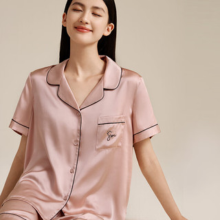 金三塔真丝睡衣女夏桑蚕丝可外穿丝滑亲肤短袖两件套装 珍珠白 L