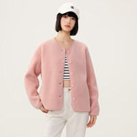 雪中飞秋冬女士抓绒休闲外套柔软亲肤不起球开衫设计简约时尚 粉色|1234 M 165/88A