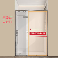 和贝不锈钢淋浴房一字型浴室卫生间玻璃隔断推拉门双移门干湿分离浴屏 极窄三联动/雅黑/平方单价