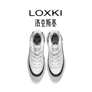 LOXKI洛克斯基帆布板鞋子男鞋夏季经典百搭透气增高休闲鞋男女同款 黑白-皮质 36