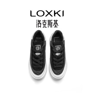 LOXKI洛克斯基帆布板鞋子男鞋夏季经典百搭透气增高休闲鞋男女同款 大白黑 -秋冬加棉款 36