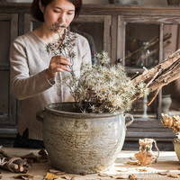 掬涵粗陶花瓶陶罐花盆插花复古做旧风红陶仿古瓦罐盆坛子黑陶摆件