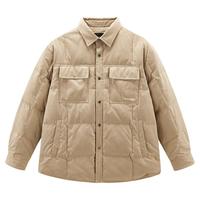 太平鸟男装仿麂皮绒羽绒服冬衬衫式保暖防寒服轻薄外套 卡其色 第一批 L