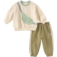 戴维贝拉(DAVE&BELLA)休闲男童套装宝宝衣服洋气儿童卫衣长裤两件套2025秋季童装 杏色 100 cm(身高90-100cm)