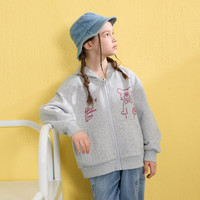 马骑顿（MQD）女童25春学院风中大童甜美休闲短款连帽上衣外套 浅麻灰 140