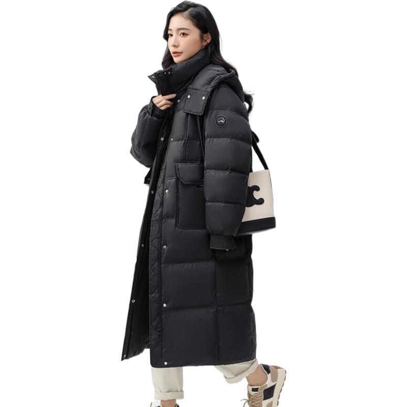 鸭鸭严选羽绒服女长款过膝2025年冬季新款连帽时尚百搭韩版修身外套W