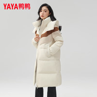 鸭鸭严选羽绒服女2025冬季新款中长款过膝连帽撞色拼接设计插肩袖保暖外套