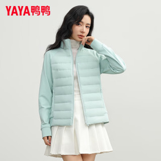 鸭鸭严选轻薄羽绒服女2025拼接款短立领运动保暖户外风休闲短外套女 松香绿色 L