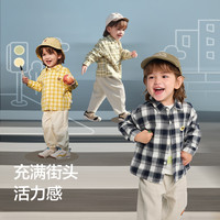 巴拉巴拉童装宝宝衬衫男童长袖2025秋装格子儿童外套学院风潮 蓝色-超柔绒