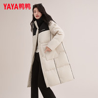 鸭鸭(YAYA)中长款羽绒服女冬季2024新款时尚撞色加厚连帽宽松鸭绒加厚外套
