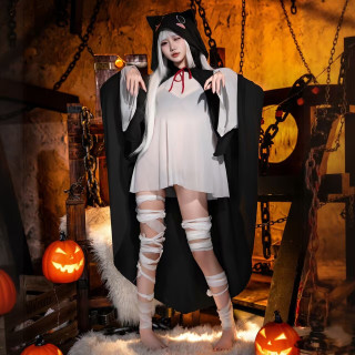 霏慕情趣连帽披风透视套装蝙蝠文胸角色扮演万圣节cosplay女性感刺激 情趣睡衣套装【文胸+T恤衫+连帽披肩+T裤+绷带】