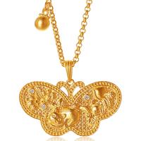 世纪缘黄金吊坠女蝶韵东方足金镶嵌莫桑石项链 6.63g【赠金色925银链】【赠国检证书】