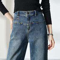 逸阳复古大口袋直筒牛仔裤女春秋季宽松遮肉显瘦阔腿裤子 怀旧色 28