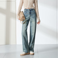 逸阳复古大口袋直筒牛仔裤女春秋季宽松遮肉显瘦阔腿裤子 怀旧色 29