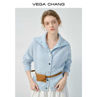 VEGA CHANG针织衫女2025年秋季新款文艺复古长袖气质针织开衫 冰川蓝