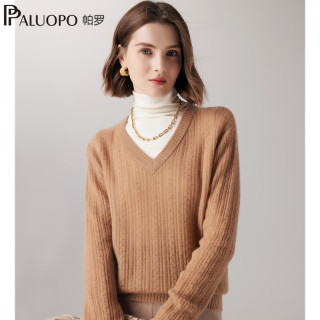 帕罗 7针加厚 100%山羊绒 女士V领毛衣  多色可选