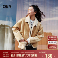 森马（Semir）外套女冬季斜挎包分割仿麂皮仿羊羔毛2025巴恩风夹克109725108022 咖黄色调00353 2XL