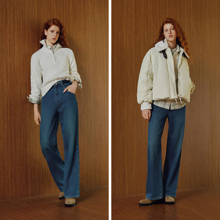 森马（Semir）牛仔裤女抓毛阔腿裤港风冬季2025显腿长拖地裤ins潮109725124002 XL 牛仔黄泥染80325