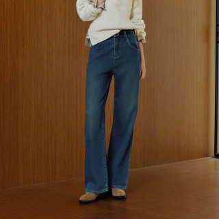 森马（Semir）牛仔裤女抓毛阔腿裤港风冬季2025显腿长拖地裤ins潮109725124002 XL 牛仔黄泥染80325