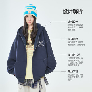 PPGE开衫卫衣连帽女秋季户外保暖运动外套时尚印花大口袋上衣外套 藏青 M