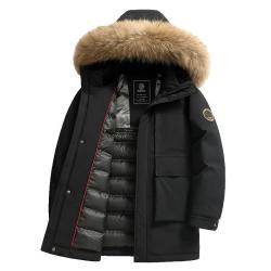 雪中飞 90绒羽绒服男士冬季极寒中长款毛领连帽休闲工装外套男180